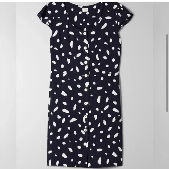 Aritzia Wilfred Capulet Button Front Bustier Mini Dress Navy White Size XS - Picture 3 of 8